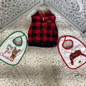Carter’s red plaid fleece vest baby boys 6 months Christmas reindeer holiday